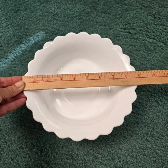 Fenton Mid-Century Hobnail White Scalloped Edge Milk Glass Bowl Cottagecore - Picture 5 of 6